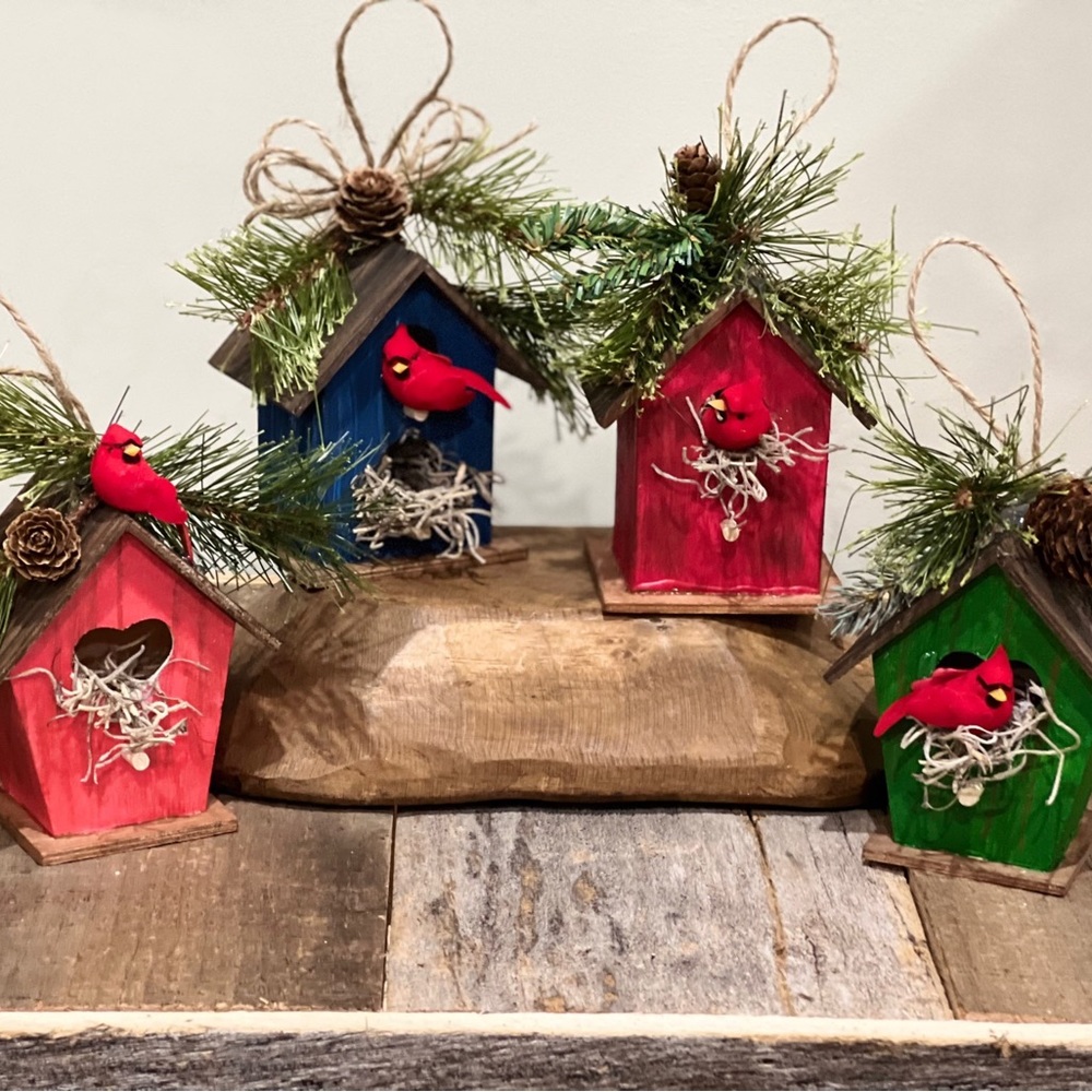 Handcrafted Birdhouse Christmas ornaments NEW OOAK